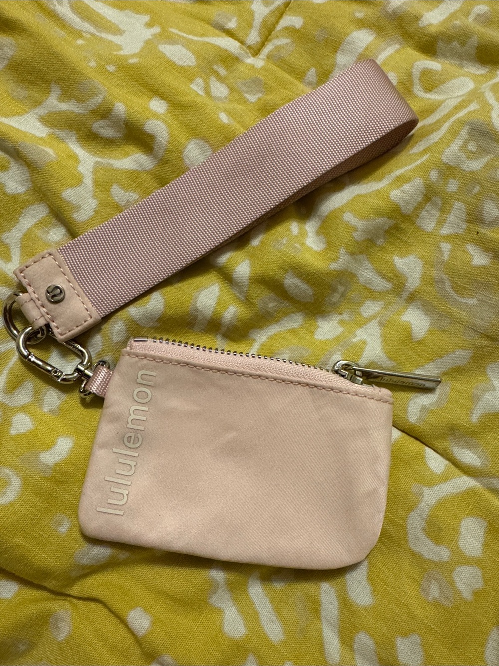 lululemon light pink wristlet card holder with strap